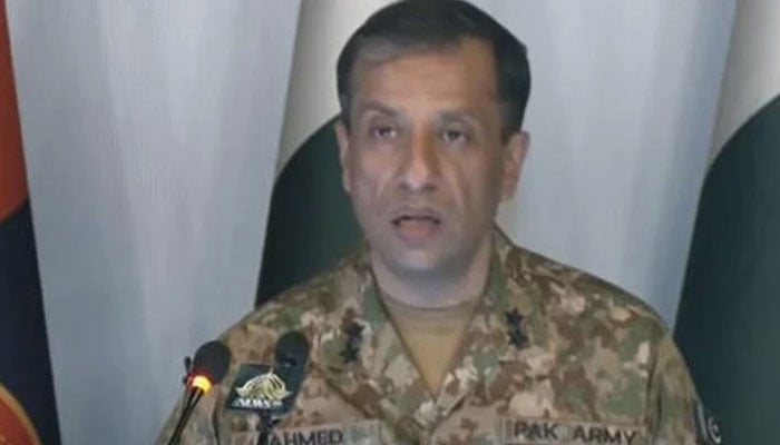 DG ISPR Maj Gen Ahmed Sharif Chaudhry in a news briefing on May 7, 2024. — Screengrab/Youtube@PTVNews_Official