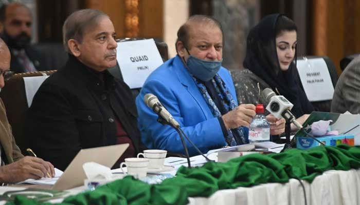 PML-N supremo Nawaz Sharif is addressing a parliamentary board meeting in Lahore. — X/@pmln_org/File