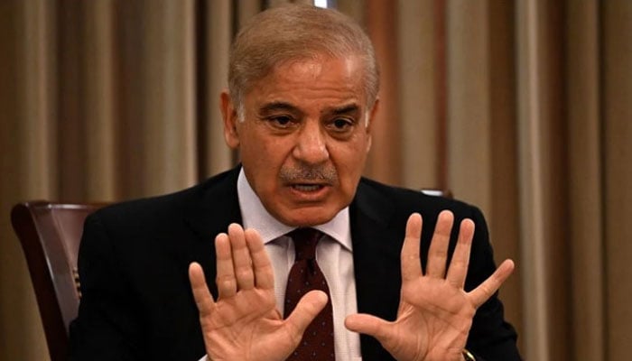 PM Shehbaz Shahbaz Sharif gestures during a meeting. — AFP/File