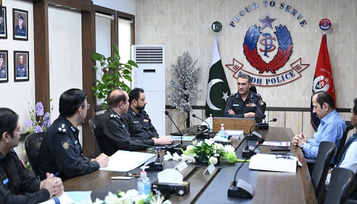 Sindh IGP Ghulam Nabi Memon presides over a meeting at the CPO on March 30, 2024. — Facebook/Sindh Police