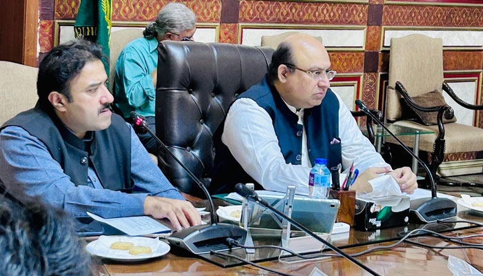 Punjab Finance Minister Mujtaba Shuja-ur-Rehman (R) chairs the third session of the Cabinet Standing Committee for Legislation and Private Business at the Punjab Civil Secretariat on May 8, 2024. — Facebook/Mujtaba Shuja Ur Rahman