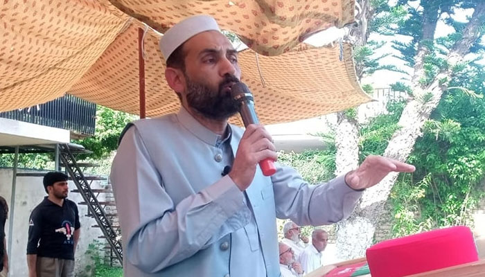 Khyber Pakhtunkhwa Irrigation Minister Aqibullah Khan addresses an event on May 4, 2024. — Facebook/Aqib Ullah Khan