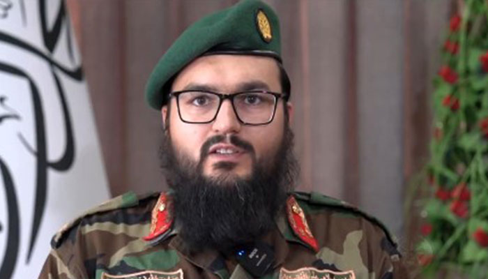 Spokesperson for Afghanistan’s Taliban-run Ministry of National Defence Mufti Enayatullah Khorazmim speaks during a video message released on May 8, 2024. — Screengrab/X/@MoDAfghanistan2