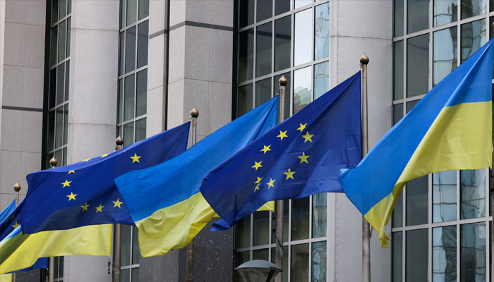 Flags of Ukraine fly in front of the EU Parliament building on the first anniversary of the Russian invasion, in Brussels, Belgium February 24, 2023. — Reuters