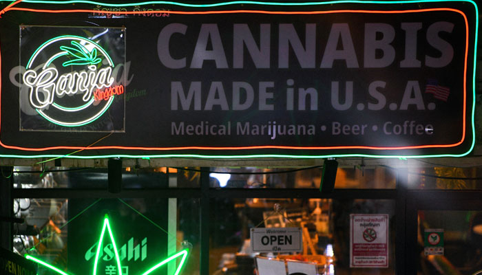 A sign Made in U.S.A is displayed in front of a cannabis shop, at Khaosan Road, one of the favourite tourist spots in Bangkok, Thailand, March 29, 2023. — Reuters