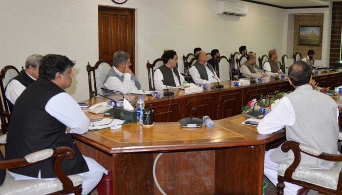 Chief Secretary Nadeem Aslam Chaudhary chairs a meeting to discuss arrangements to hold the upcoming Shandur Polo Festival on May 9, 2024. — Facebook/Chief Secretary Khyber Pakhtunkhwa
