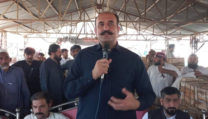 KP Minister for Public Health Engineering Malik Pakhtun Yar Khan speaks during an event on May 8, 2024. — Facebook/Pakhtoon Yar Khan