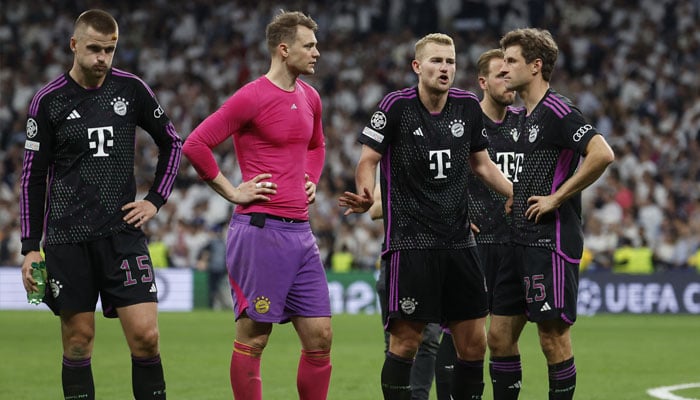 Bayern Munichs Eric Dier, Manuel Neuer, Matthijs de Ligt and Thomas Mueller look dejected after the match.— Reuters/File