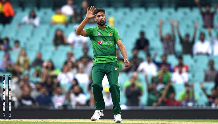 In this file photo, taken on November 3, 2019, Pakistan’s paceman Mohammad Amir reacts after he bowls bowls during the Twenty20 match between Australia and Pakistan at the Cricket Ground in Sydney. — AFP