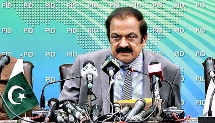 Adviser to the Prime Minister on Political and Public Affairs Rana Sanaullah speaks during a press conference. — PID/File