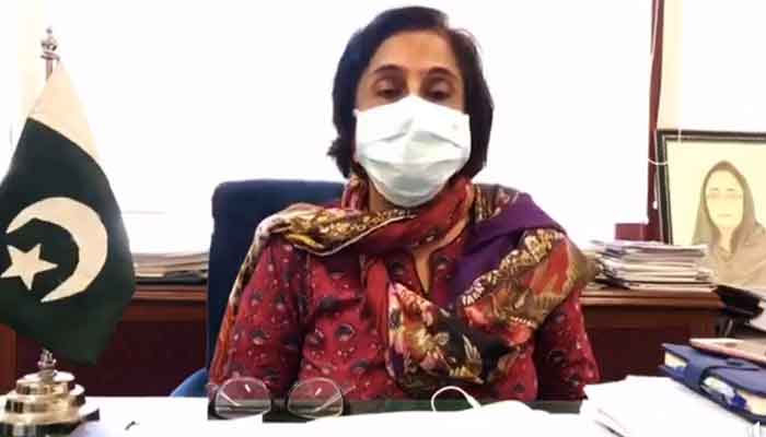 Sindh Health Minister Dr Azra Fazal Pechuho speaking during a video message. — Facebook/nibdpk/File
