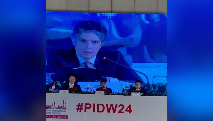 In this still, a participant speaks at the Pakistan International Disputes Weekend’s 2024 conference on May 12, 2024. — Facebook/Muzamil Hassan