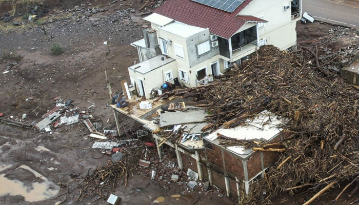 Aerial view after flooding caused by heavy rains in Mucum, Rio Grande do Sul state, Brazil. — AFP/File