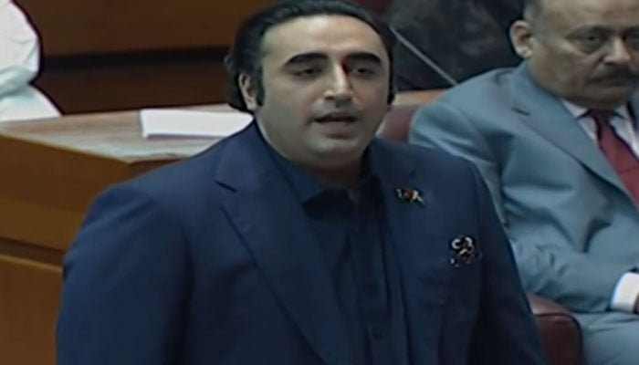 Pakistan Peoples Party (PPP) Chairman Bilawal Bhutto Zardari speaks during a NA session on May 15, 2024. —  Screengrab/Pacebook/Bilawalhouse