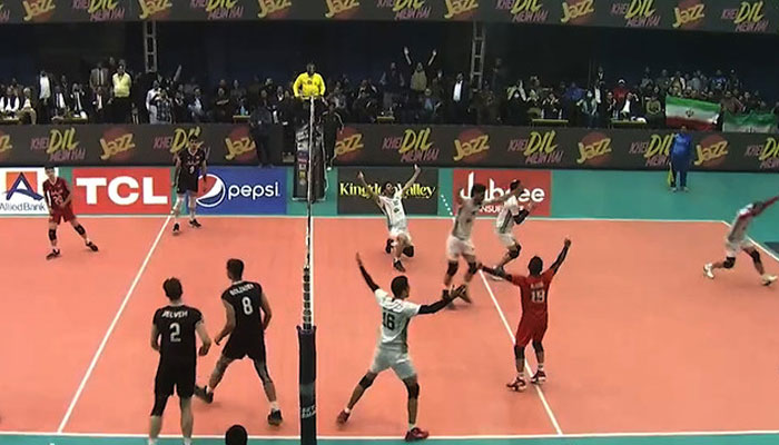 Pakistani players celebrate as they beat Iran to win the Engro Central Asian Volleyball Championship in Lahore on November 29, 2022. — Screengrab/ Pakistan Volleyball Federation