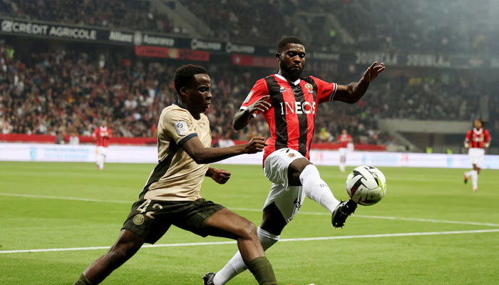 OGC Nices Jeremie Boga in action with Paris St Germains Yoram Zague.— Reuters/file