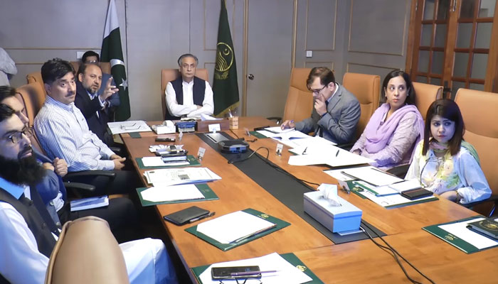 Punjab Chief Secretary Zahid Akhtar Zaman chairs a video link meeting of divisional commissioners and deputy commissioners in this still on May 16, 2024. — Facebook/Chief Secretary Punjab