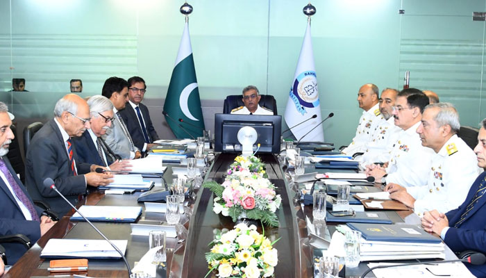 Chief of the Naval Staff Admiral Naveed Ashraf NI(M) chairs the 51st Board of Governors (BoG) meeting at Bahria University (BU) on May 16, 2024. — Facebook/Director General Public Relations - Navy