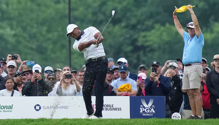 Tiger Woods drives off the 8th tee during the second round of the PGA Championship golf tournament at Valhalla Golf Club in Louisville, Kentucky, USA on May 17, 2024. — Reuters