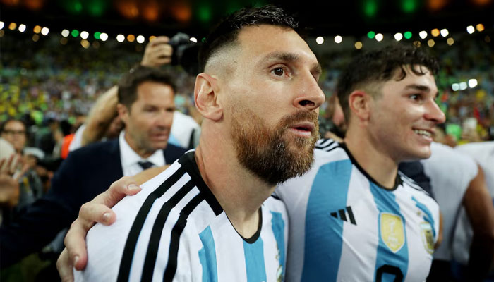 Argentinas Lionel Messi and Julian Alvarez celebrate after the match. — Reuters/file