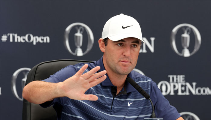 US golfer Scottie Scheffler gestures during a press conference.— Reuters/file