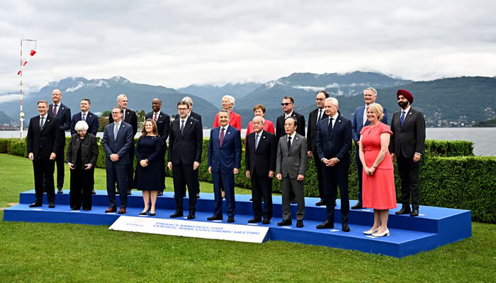 Finance Ministers and Central Bank Governors pose for a photo at the G7 Finance Ministers meeting in Stresa on May 24, 2024. — AFP