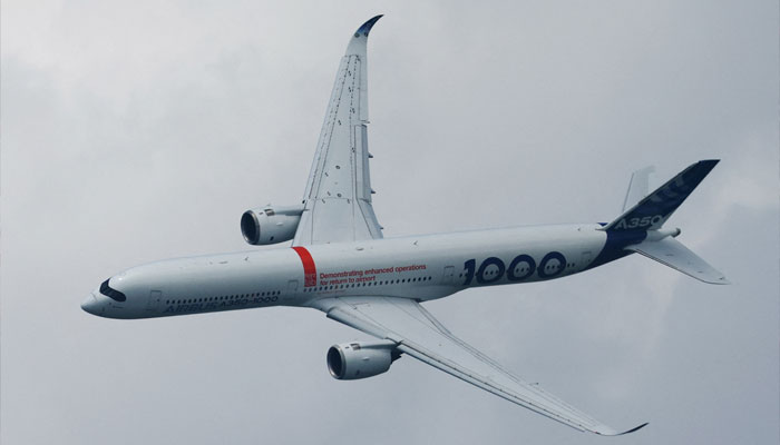 An Airbus A350-1000 flies during an aerial display at the Singapore Airshow at Changi Exhibition Centre in Singapore, February 20, 2024. — Reuters