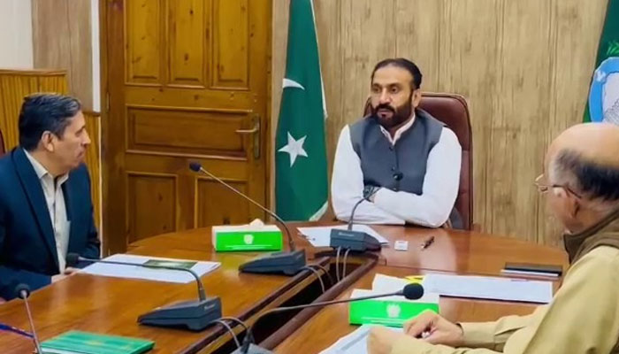 Minister for Finance and Law Aftab Alam speaks during a meeting on March 15, 2024. — Facebook/Law, Parliamentary Affairs and Human Rights, Department, KP