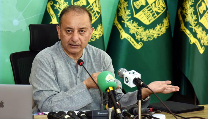 Federal Minister for Petroleum and Natural Resources Musadik Malik addresses a press conference on June 1, 2024. — PID