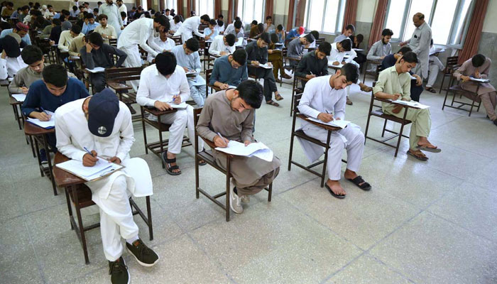 Matric students across KP participate in the Goodwill and CUSIT Talent Scholarship Test by Peshawar Model Degree Colleges on June 2, 2024. — APP