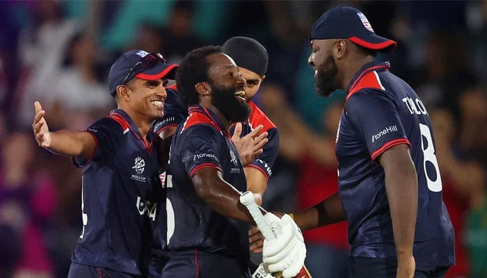 The USA cricket team seen celebrating in this image from June 2, 2024. — AFP