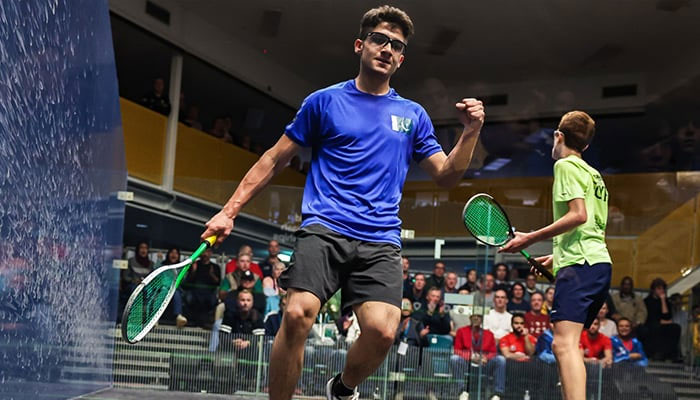 Hamza Khan celebrates after final win in World Junior Squash Championship on July 23, 2023. — X/@World Squash