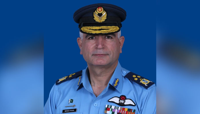 Newly-appointed Vice Chancellor of Islamabads Air University Air Marshal Abdul Moeed Khan can be seen in this image. — X/@zarrar_11PK/File