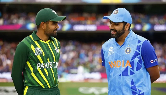Pakistans skipper Babar Azam (left) pictured alongside Indias captain Rohit Sharma during a World Cup match. — ICC/File