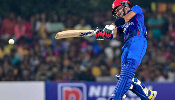 Afghan batter Rehmanullah Gurbaz plays a shot in this image from June 4th, 2024.— AFP