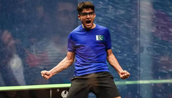 Hamza Khan reacts during a match. — Facebook / World Squash Federation/File