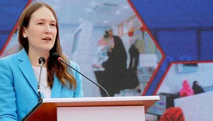 American Consul General Kristin K Hawkins speaking at an event. — APP/File