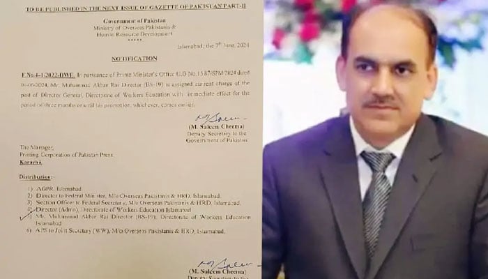 Rai Muhammad Akbar, been appointed as the Director General of the Directorate of Workers Education. — APP File