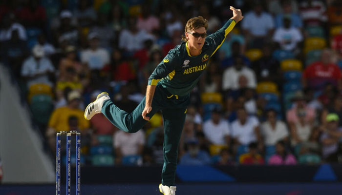 Adam Zampa bowling against England in the T20 World Cup on June 8, 2024. — AFP