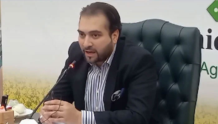 Provincial Minister for Agriculture and Livestock Syed Ashiq Hussain Kirmani speaks at the consultation session in this still taken on June 5, 2024. — Facebook/Agriculture Department Punjab