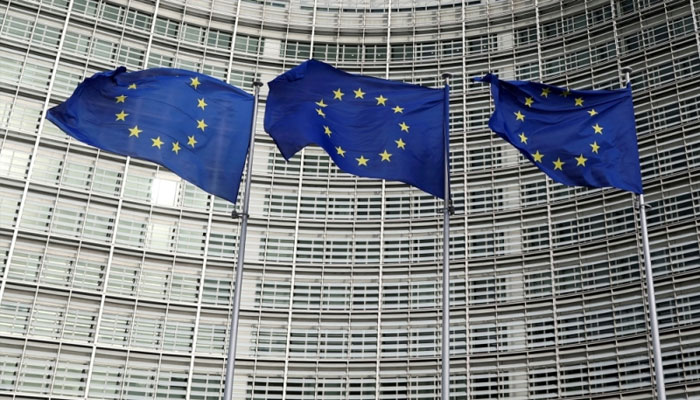 EU flags fluttering outside the European Union head office in Brussels in this undated image.— Reuters/file