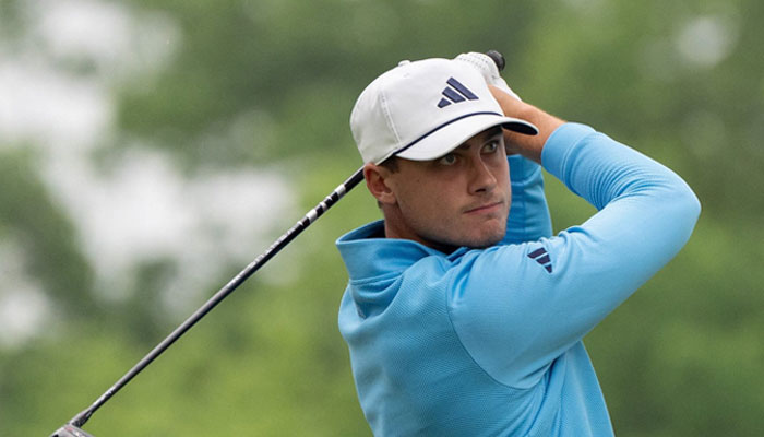 Ludvig Aberg tees off of hole 12 during a practice round for the PGA Championship golf tournament at Valhalla Golf Club on May 15, 2024. — USA TODAY Sports