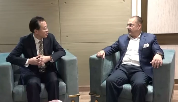 Sindh’s senior minister Sharjeel Inam Memon echanges of views with the Consul General of China in Karachi Yan Yundong on June 13, 2024. — Screengrab via Facebook/Sharjeel Inam Memon