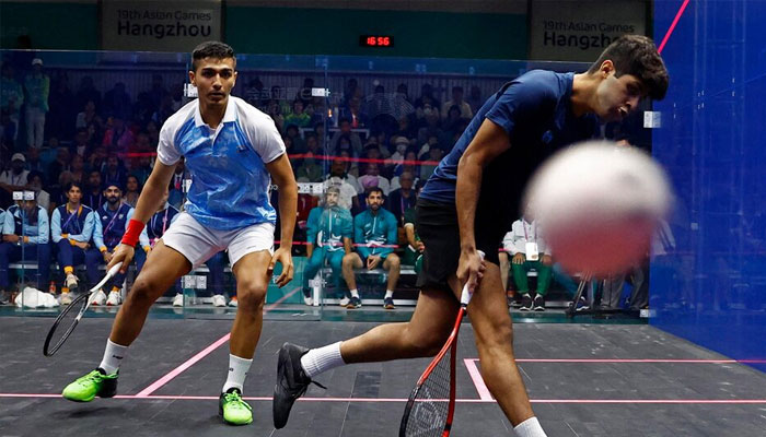 Indias Abhay Singh in action during the Mens Team Gold Medal match against Pakistans Noor Zaman in Asian Games Hangzhou 2022 in Hangzhou Olympic Sports Centre, Hangzhou, China on September 30, 2023.— Reuters