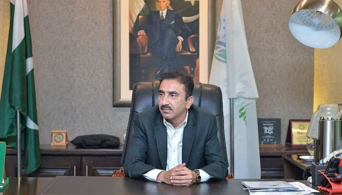 Adviser to KP CM on Tourism, Culture, Archaeology & Museums Zahid Chanzeb sit in his office on March 13, 2024. — Facebook/Zahid Chanzeb