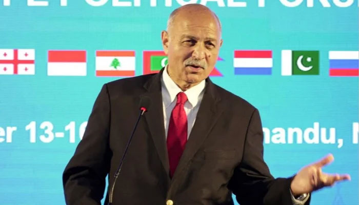 Mushahid Hussain Sayed addresses the Asia-Europe Political Forum at Kathmandu, Nepal, on the contours of the ‘Asian Century’  on December 27, 2024. —  Facebook/Mushahid Hussain Sayed
