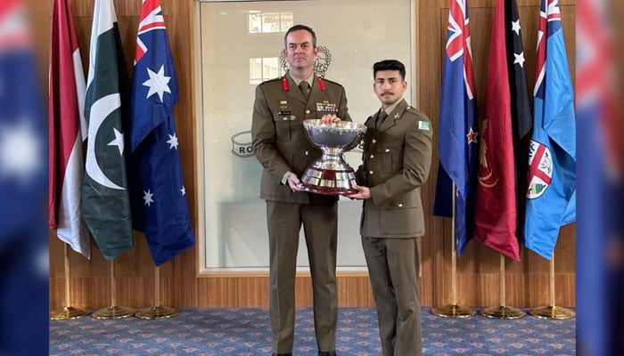 In this image, Cadet Afaq Mashwani receives the Major General Finley Award-2024 at the Royal Military College of Australia on June 24, 2024. — X/@Zhchaudhri