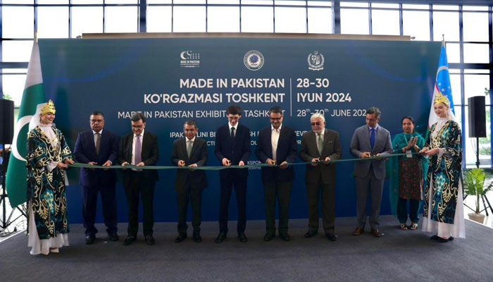 Deputy Minister of Investment Industry and trade of the Republic of Uzbekistan Mr. Gulamov Shokhrukh Khasanovich along with Ambassador of Pakistan to Uzbekistan Mr.Ahmed Farooq, Federal Secretary Commerce Pakistan Mr. Ahsan Ali Mangi and Chief Executive Trade Development Authority of Pakistan Mr Muhammad Zubair Motiwala inaugurate the first Made in Pakistan Exhibition at UzExpo Centre, in Tashkent Uzbekistan. — Instagram/tdapofficial/File