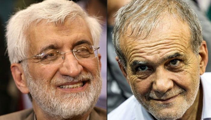 Iranian presidential candidate and ultraconservative former nuclear negotiator Saeed Jalili (left) and Massoud Pezeshkian, reformist candidate in the upcoming Iranian presidential election.— AFP/file