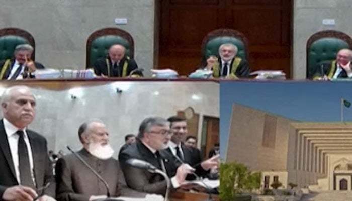 Chief Justice of Pakistan Qazi Faez Isa (centre) during the hearing, on July 1, 2024. — Screengrab/GeoNews